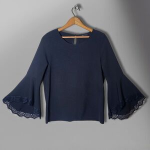 BLVD Black Lace Bellsleeve Scoop Neck Blouse